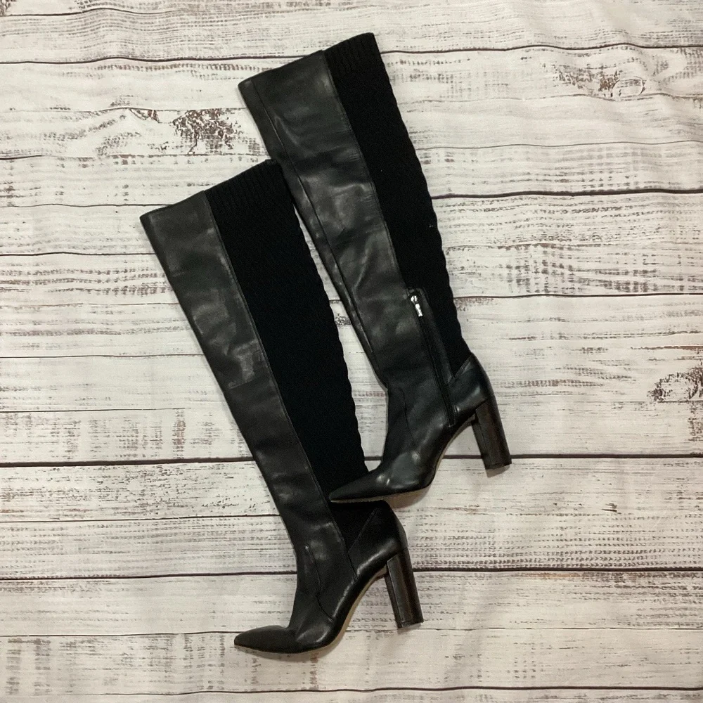 2161. Vince Camuto Majestie BLACK Over-the-Knee Leather & Knit Boots Size 9M